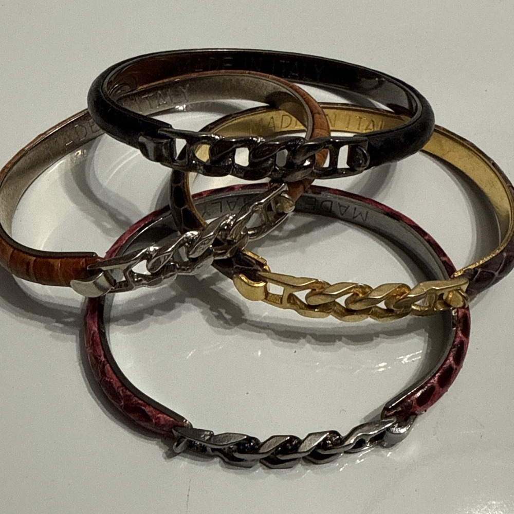 Vintage Bangle Bracelets‎ Made In Italy Leather Snake Skin Lot Of 4 Hook Closure